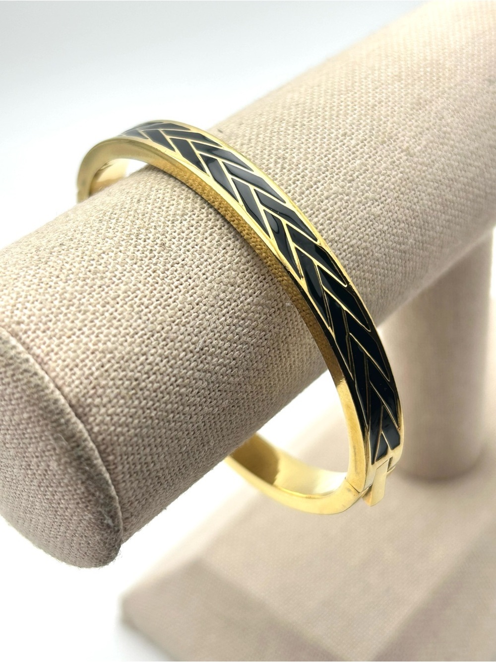J. Crew Black and Gold Hinged Bangle Bracelet